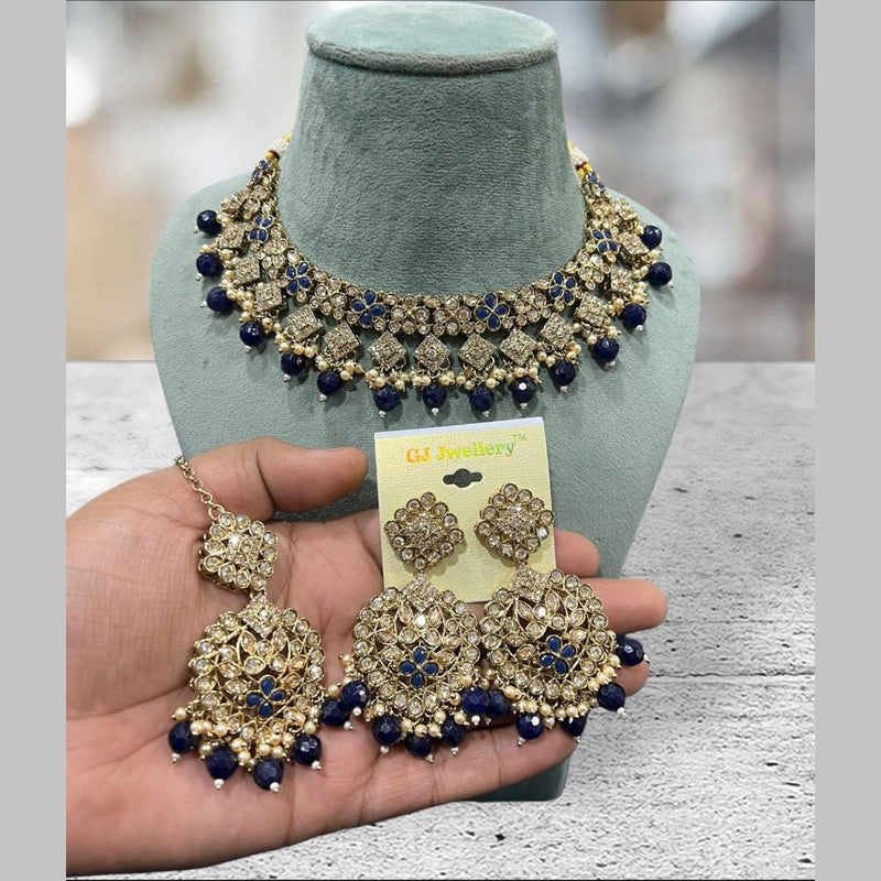 Hira Collections Gold Plated Crystal Stone And Beads Necklace Set