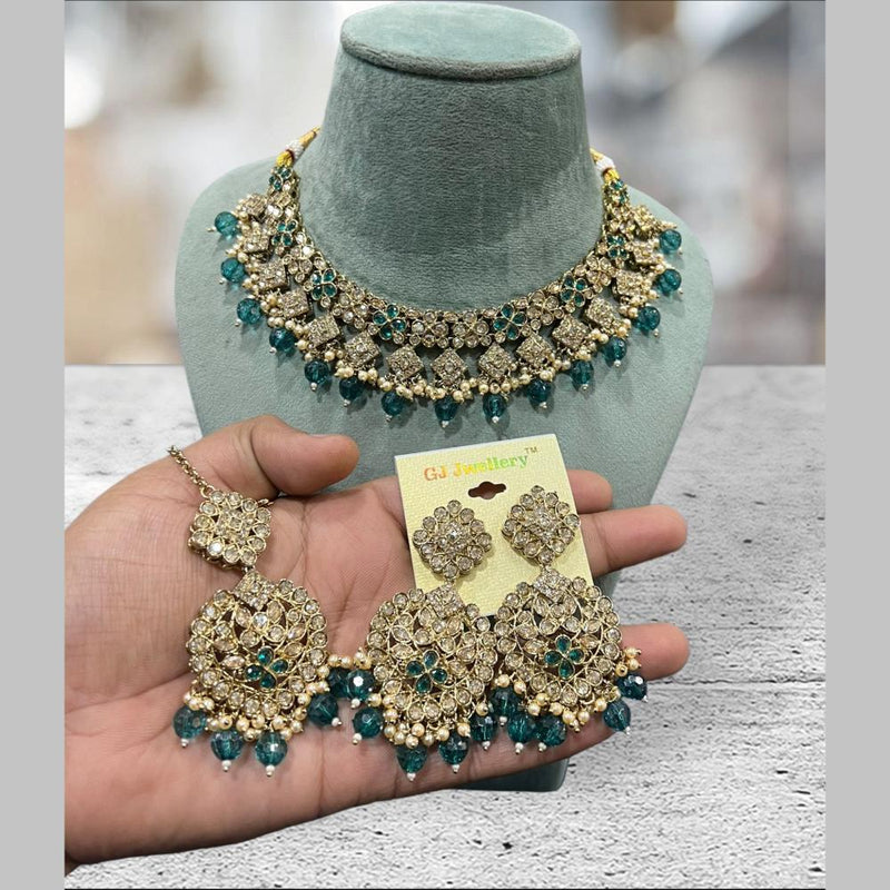 Hira Collections Gold Plated Crystal Stone And Beads Necklace Set