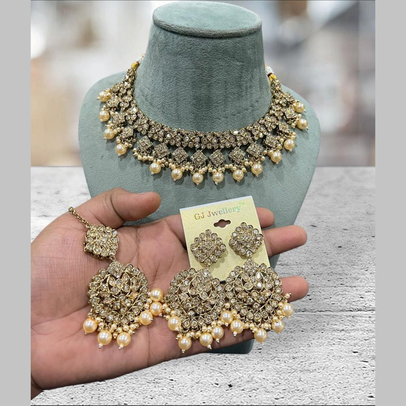 Hira Collections Gold Plated Crystal Stone And Beads Necklace Set