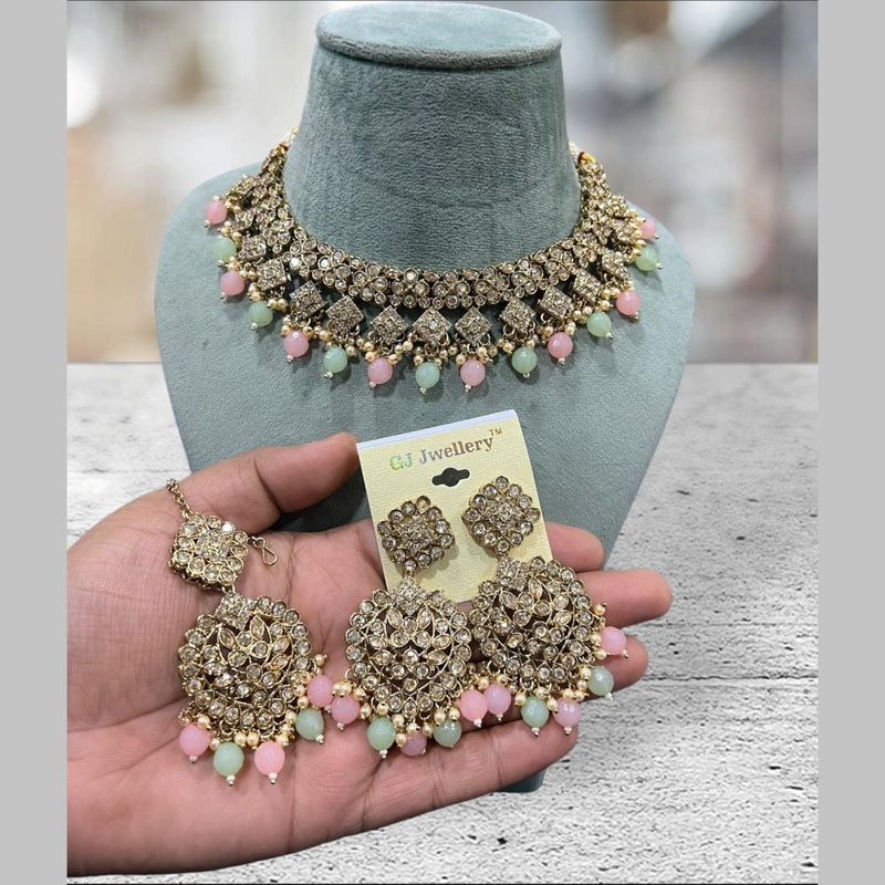 Hira Collections Gold Plated Crystal Stone And Beads Necklace Set