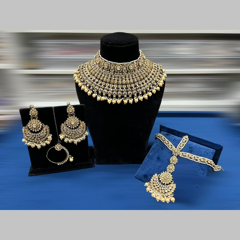 Hira Collections Gold Plated Austrian Stone Semi Bridal Set