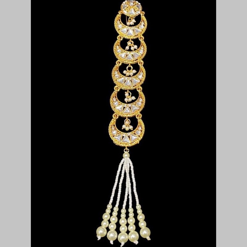 Hira Collections Gold Plated Kundan Stone And Pearls Hair Choti