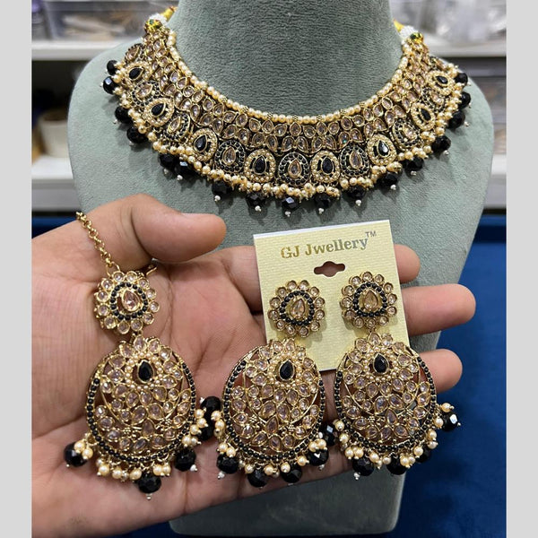 Hira Collections Gold Plated Crystal Stone And Beads Necklace Set