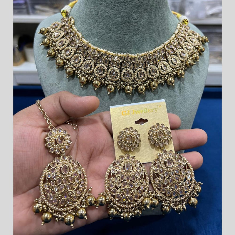 Hira Collections Gold Plated Crystal Stone And Beads Necklace Set