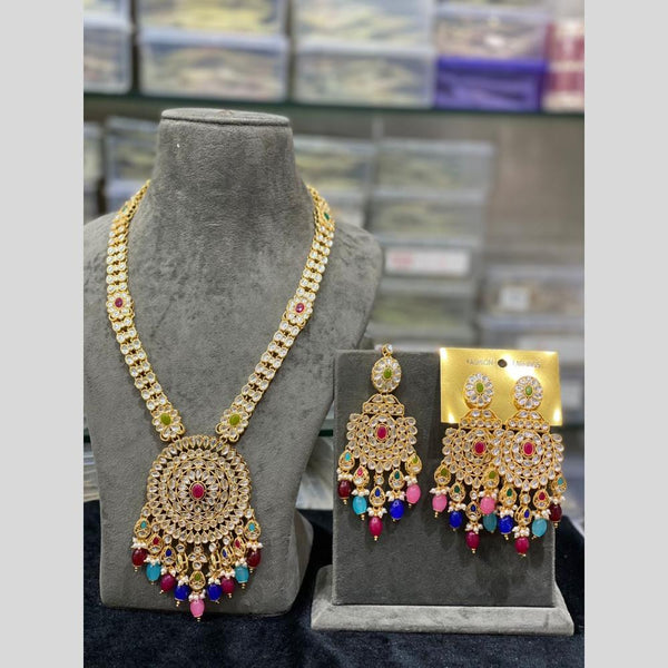 Hira Collections Gold Plated Kundan Stone And Beads Necklace Set