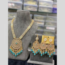Hira Collections Gold Plated Kundan Stone And Beads Necklace Set