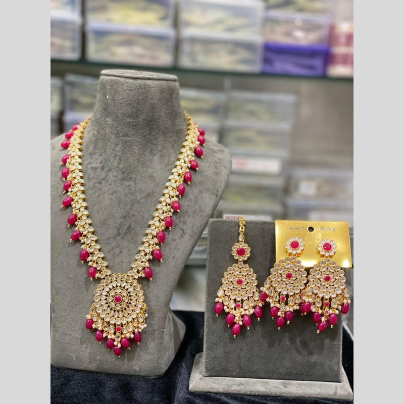 Hira Collections Gold Plated Kundan Stone And Beads Necklace Set