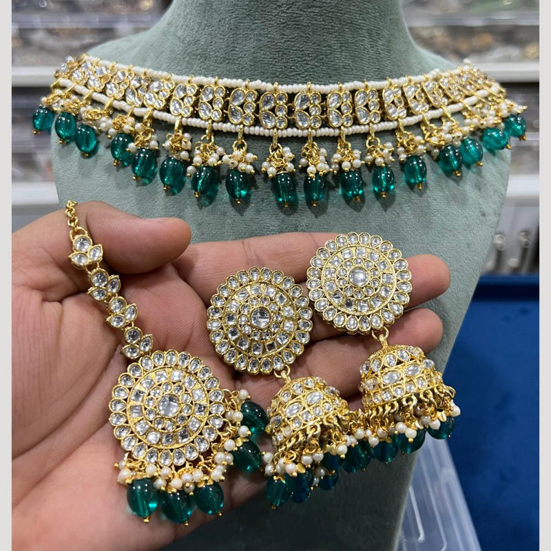 Hira Collections Gold Plated Kundan Stone And Pearls Choker Necklace Set