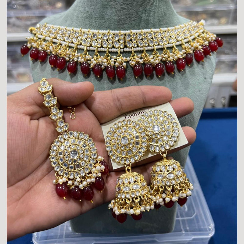 Hira Collections Gold Plated Kundan Stone And Pearls Choker Necklace Set