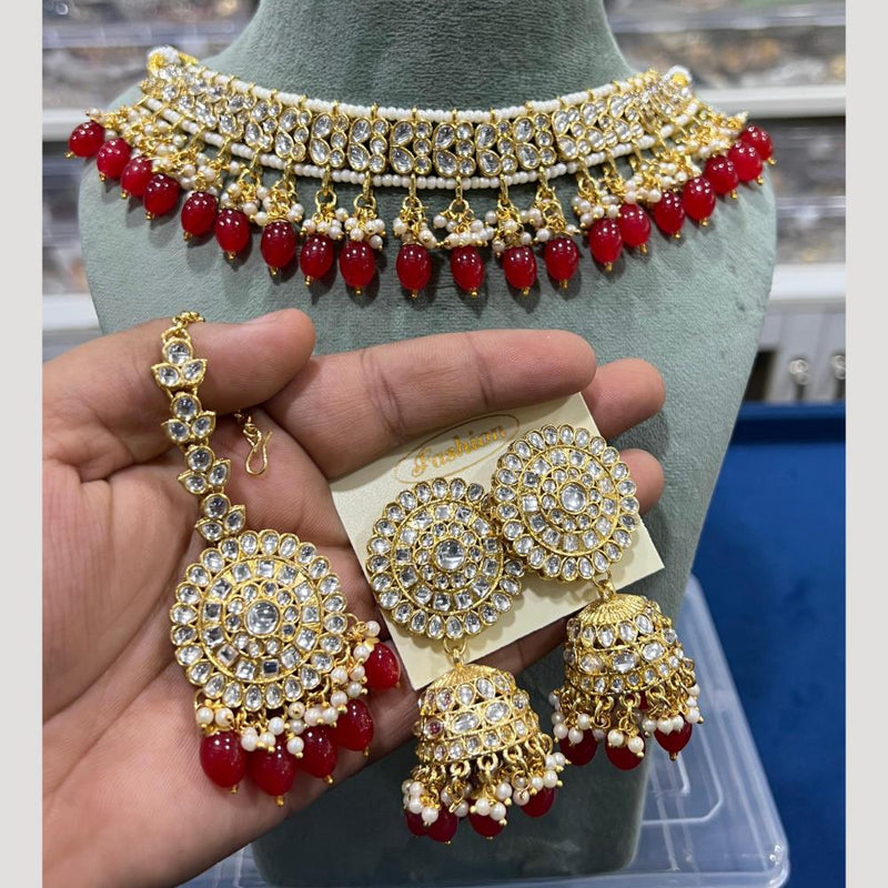 Hira Collections Gold Plated Kundan Stone And Pearls Choker Necklace Set