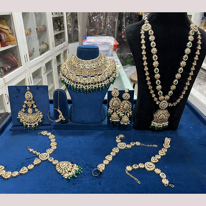 Hira Collections Gold Plated Austrian Stone And Pearls Bridal Set