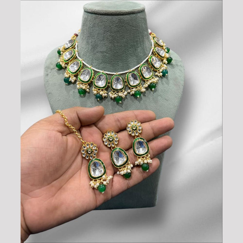 Hira Collections Gold Plated Kundan Stone And Pearls Choker Necklace Set