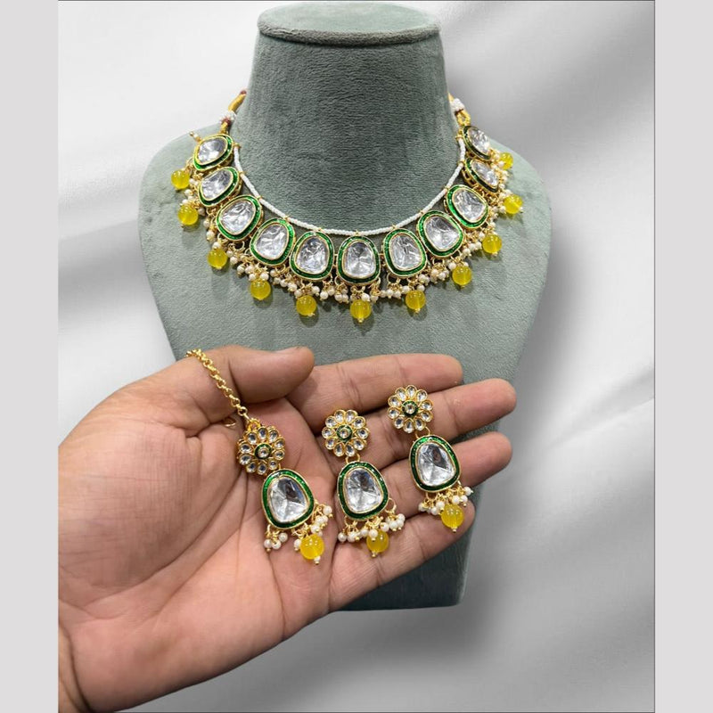 Hira Collections Gold Plated Kundan Stone And Pearls Choker Necklace Set