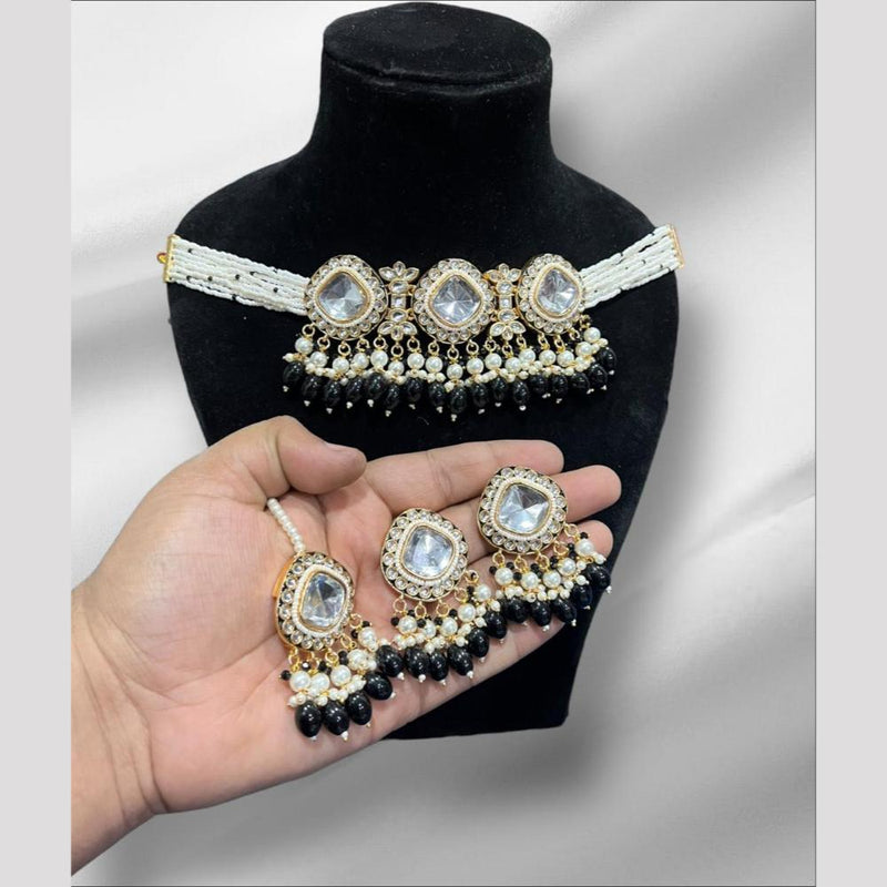 Hira Collections Gold Plated Kundan Stone And Pearls Choker Necklace Set