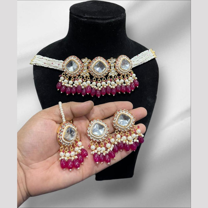 Hira Collections Gold Plated Kundan Stone And Pearls Choker Necklace Set