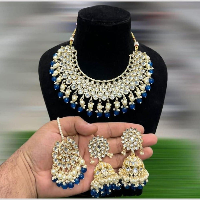 Hira Collections Gold Plated Kundan Stone And Pearls Choker Necklace Set