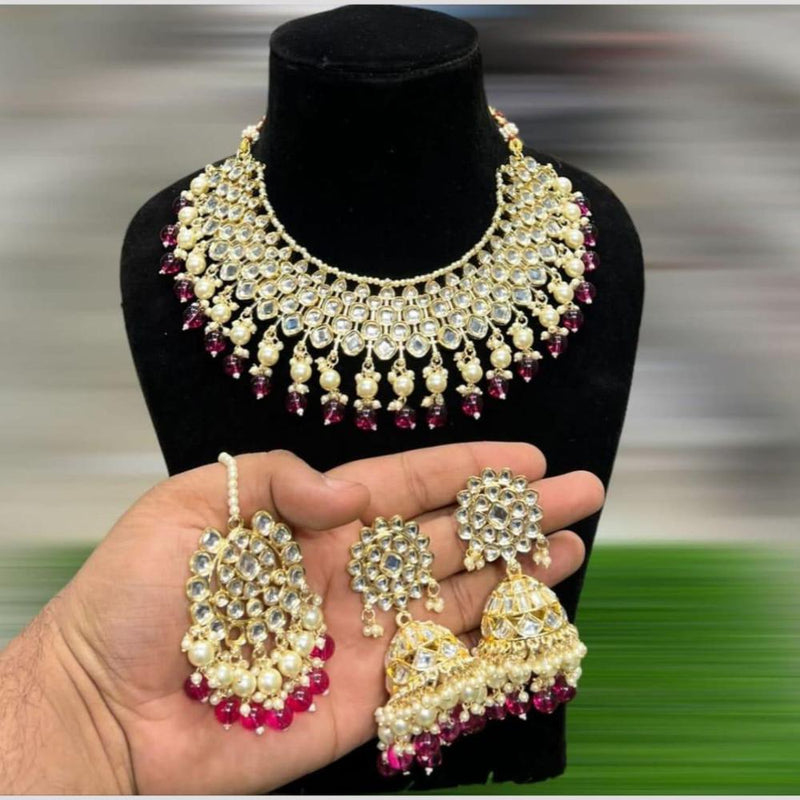 Hira Collections Gold Plated Kundan Stone And Pearls Choker Necklace Set