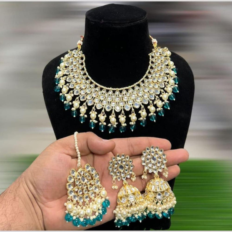 Hira Collections Gold Plated Kundan Stone And Pearls Choker Necklace Set