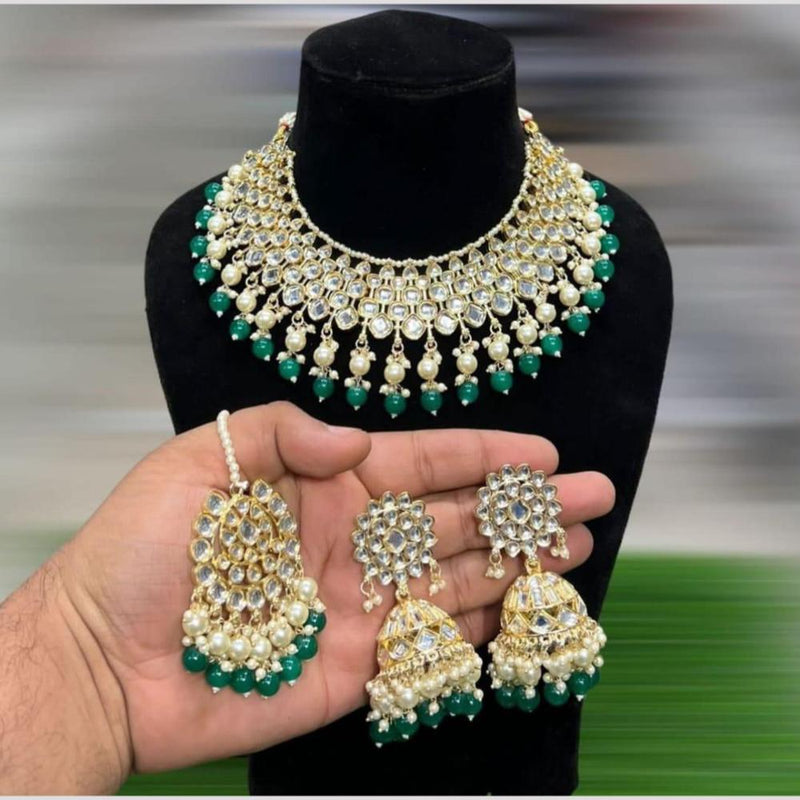 Hira Collections Gold Plated Kundan Stone And Pearls Choker Necklace Set