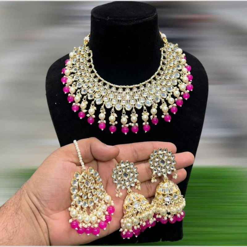 Hira Collections Gold Plated Kundan Stone And Pearls Choker Necklace Set