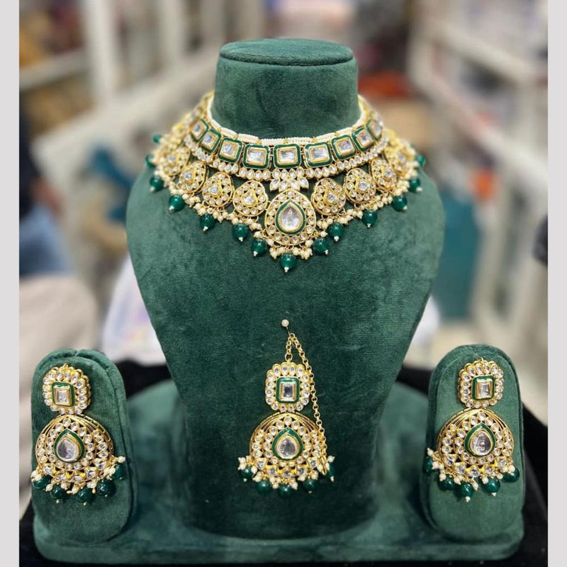 Hira Collections Gold Plated Kundan Stone And Pearls Choker Necklace Set