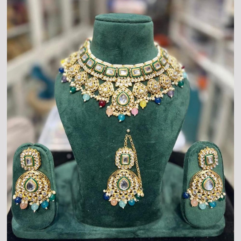 Hira Collections Gold Plated Kundan Stone And Pearls Choker Necklace Set