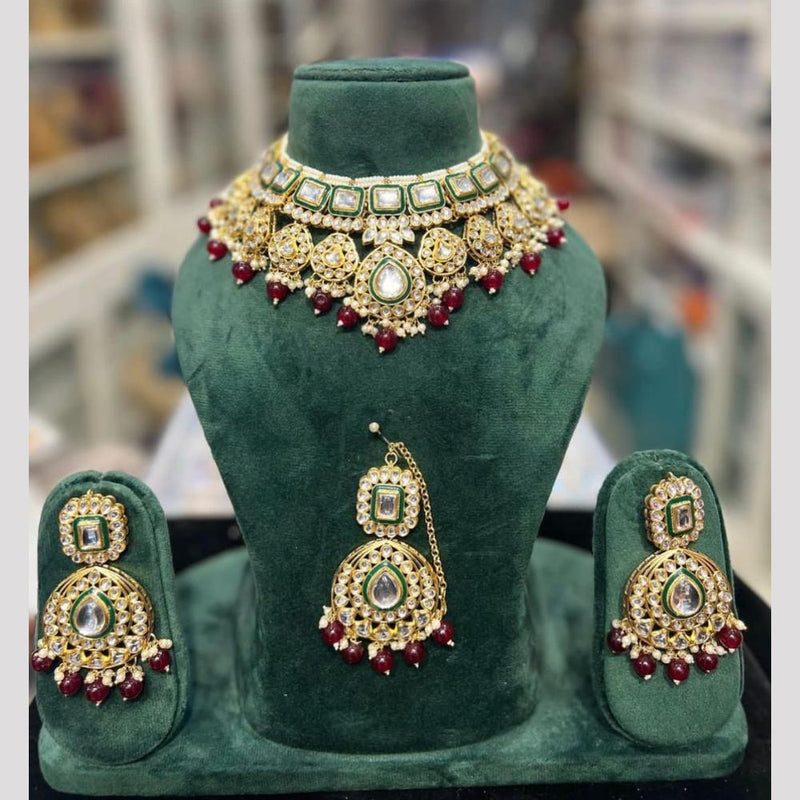 Hira Collections Gold Plated Kundan Stone And Pearls Choker Necklace Set