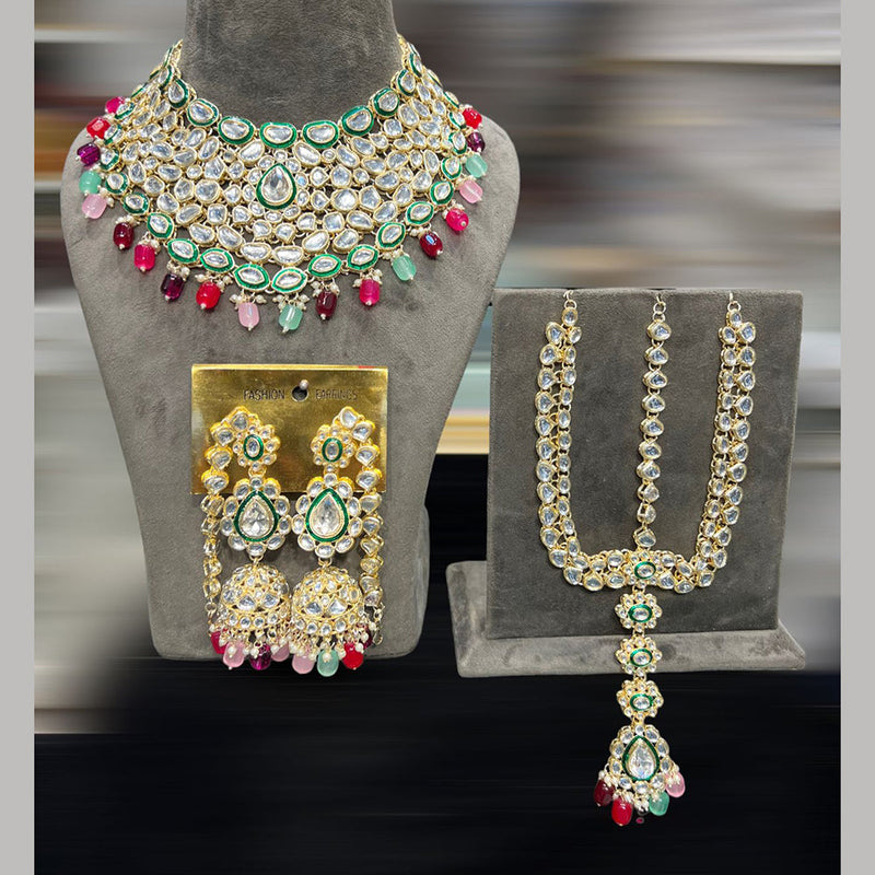 Hira Collections Gold Plated Kundan Stone And Pearls Choker Necklace Set