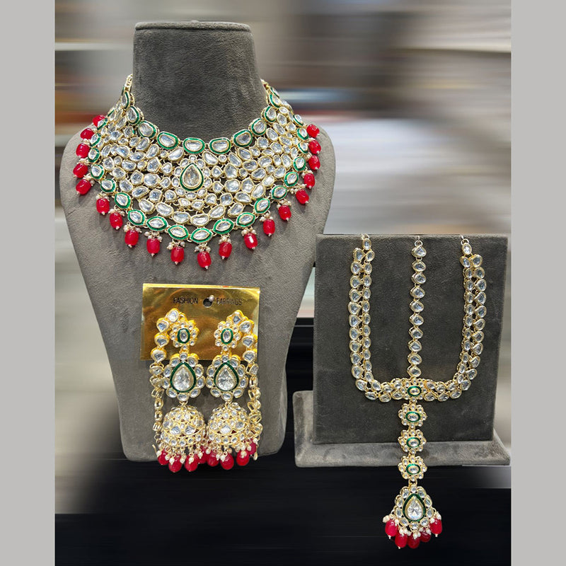 Hira Collections Gold Plated Kundan Stone And Pearls Choker Necklace Set