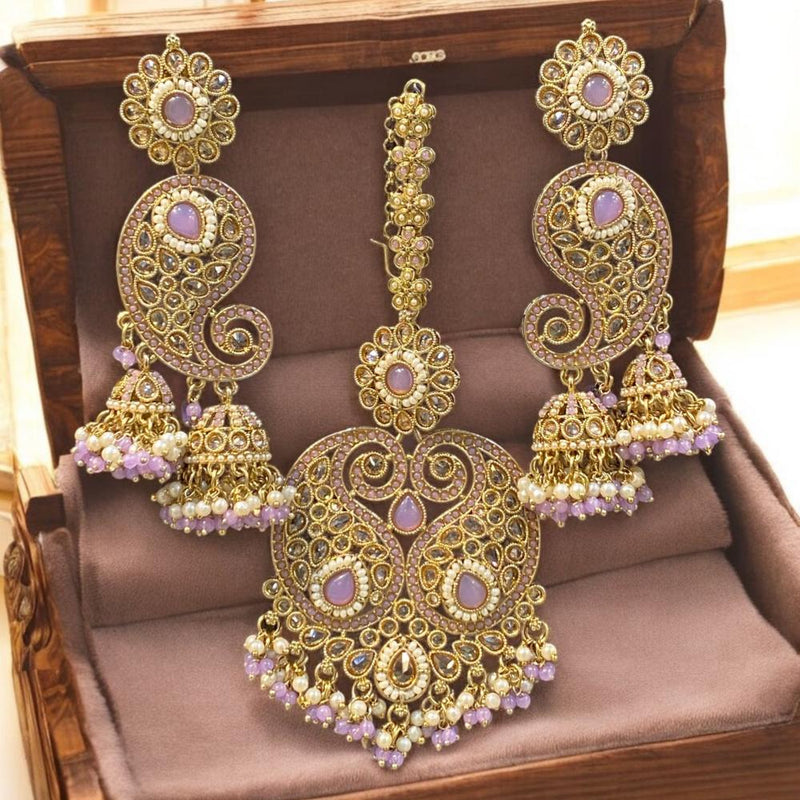 Hira Collections Gold Plated Crystal Stone And Pearls Jhumki Earrings With Maangtikka