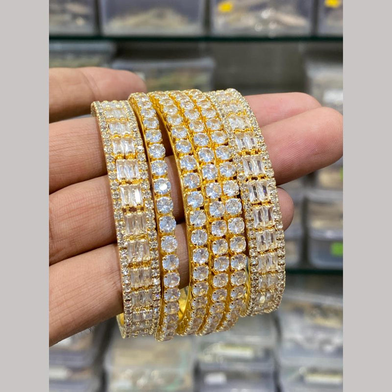 Hira Collections Gold Plated American Diamond Bangles Set