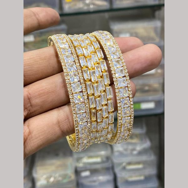 Hira Collections Gold Plated American Diamond Bangles Set