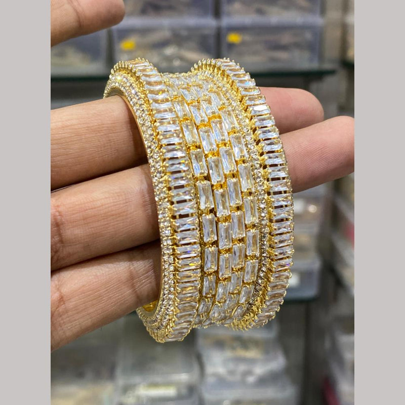 Hira Collections Gold Plated American Diamond Bangles Set