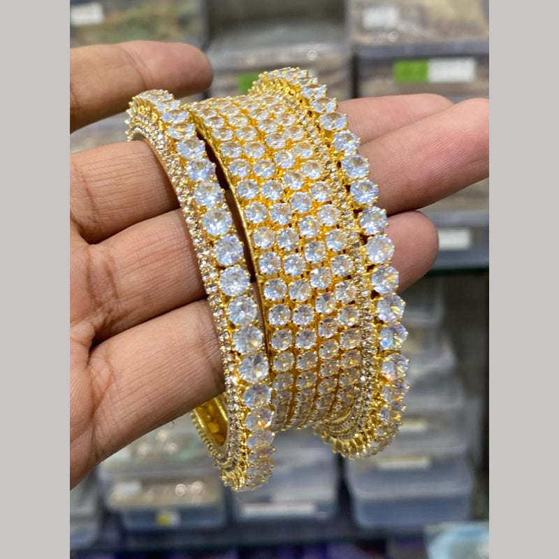 Hira Collections Gold Plated American Diamond Bangles Set