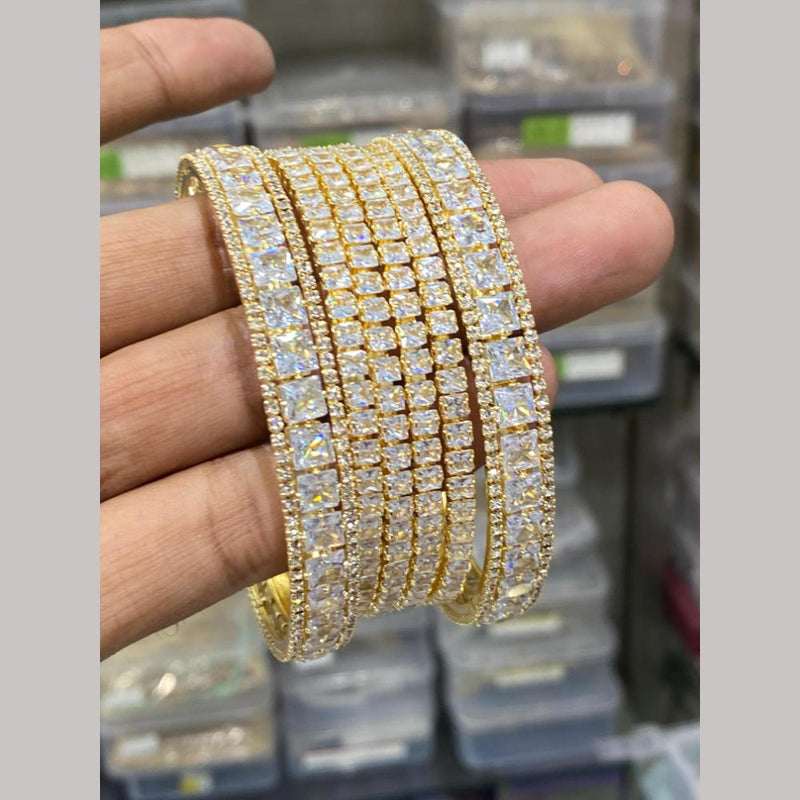 Hira Collections Gold Plated American Diamond Bangles Set