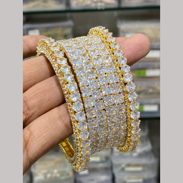 Hira Collections Gold Plated American Diamond Bangles Set