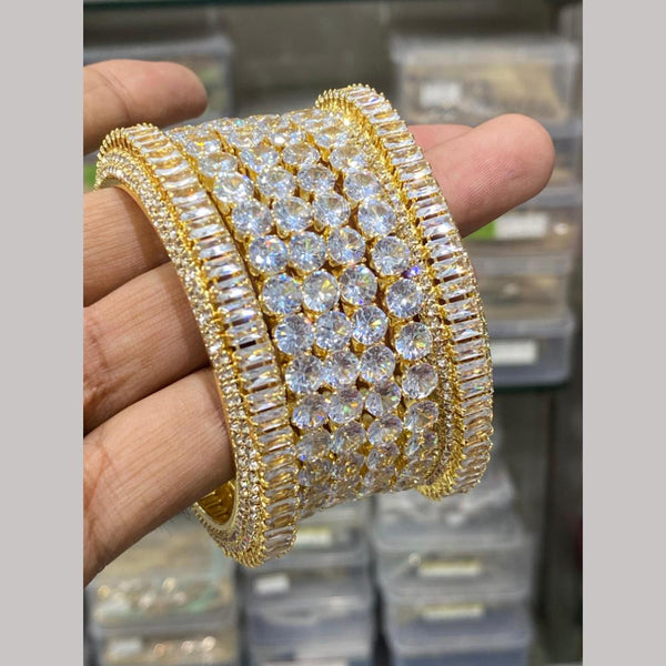 Hira Collections Gold Plated American Diamond Bangles Set