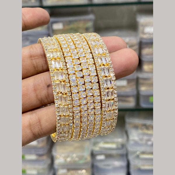 Hira Collections Gold Plated American Diamond Bangles Set