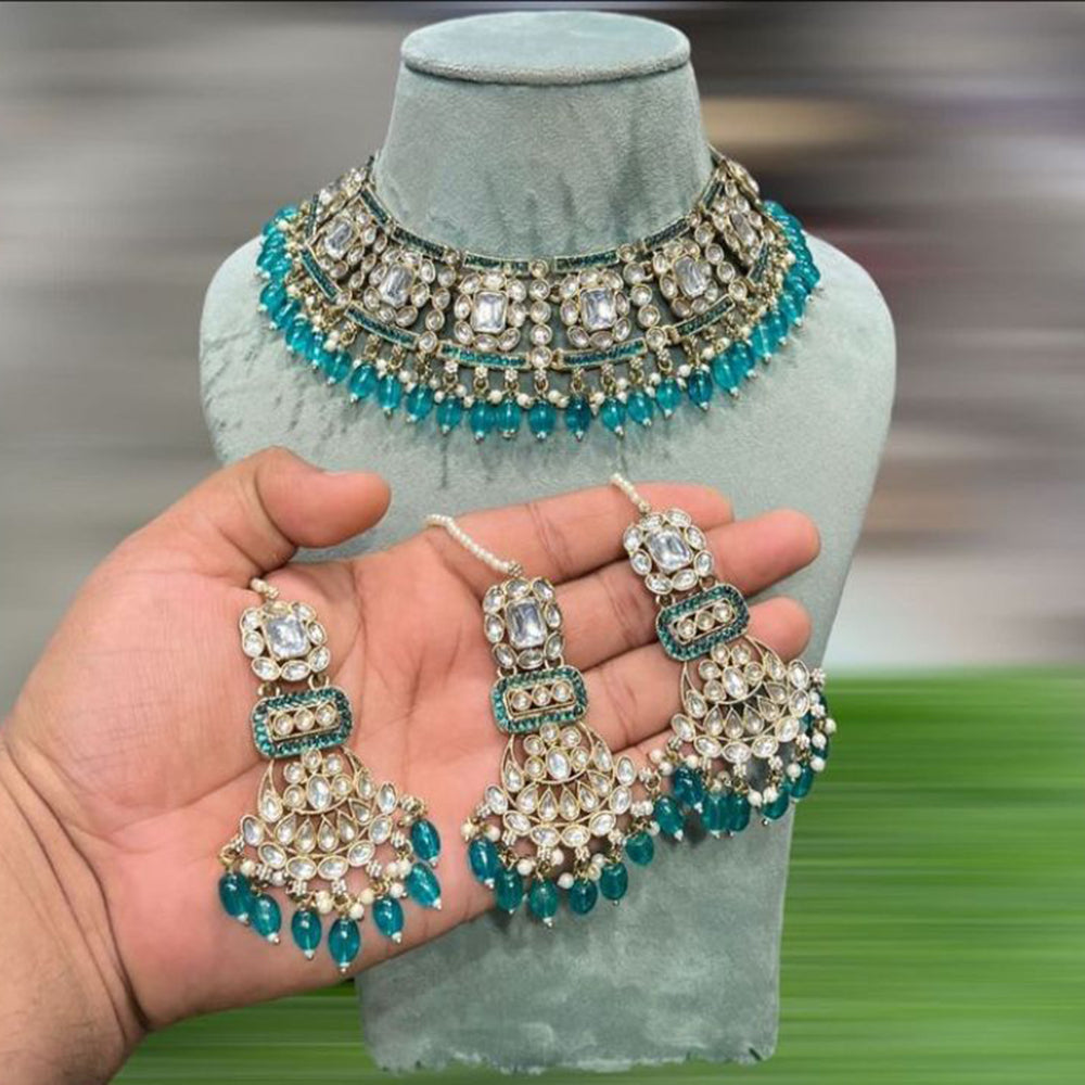 Hira Collection Gold Plated Kundan Stone And Beads Necklace Set