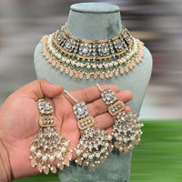 Hira Collection Gold Plated Kundan Stone And Beads Necklace Set