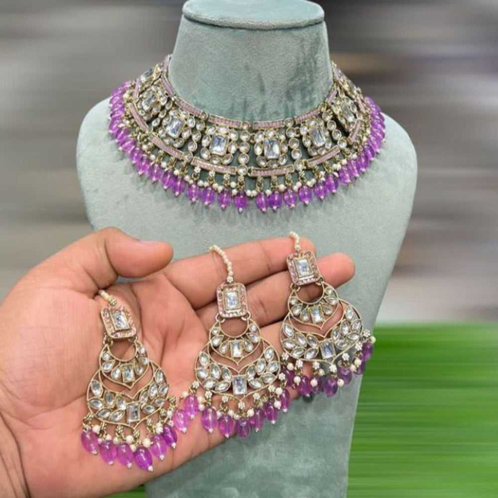 Hira Collection Gold Plated Kundan Stone And Beads Necklace Set
