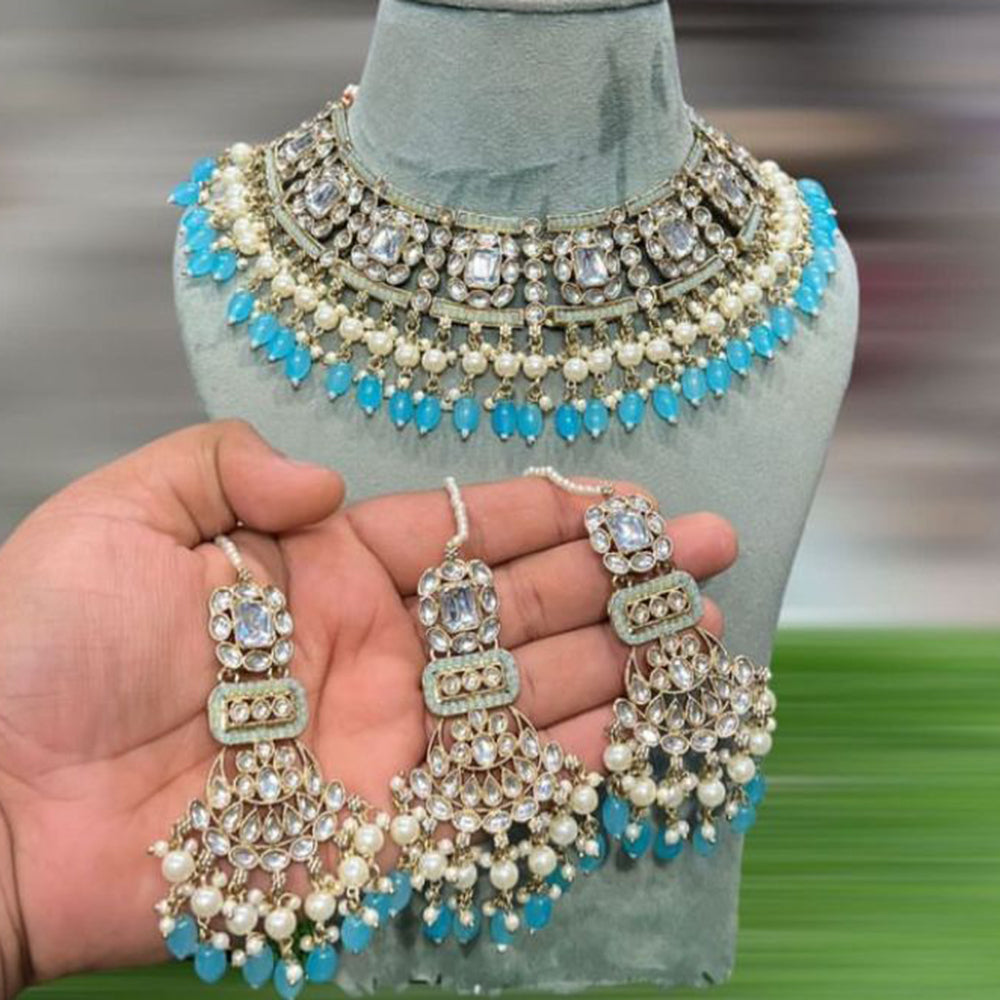 Hira Collection Gold Plated Kundan Stone And Beads Necklace Set