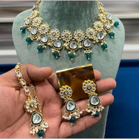Hira Collection Gold Plated Kundan Stone And Beads Necklace Set