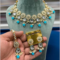 Hira Collection Gold Plated Kundan Stone And Beads Necklace Set