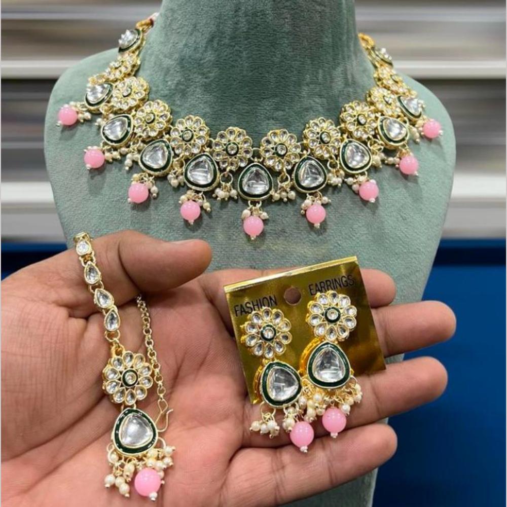 Hira Collection Gold Plated Kundan Stone And Beads Necklace Set