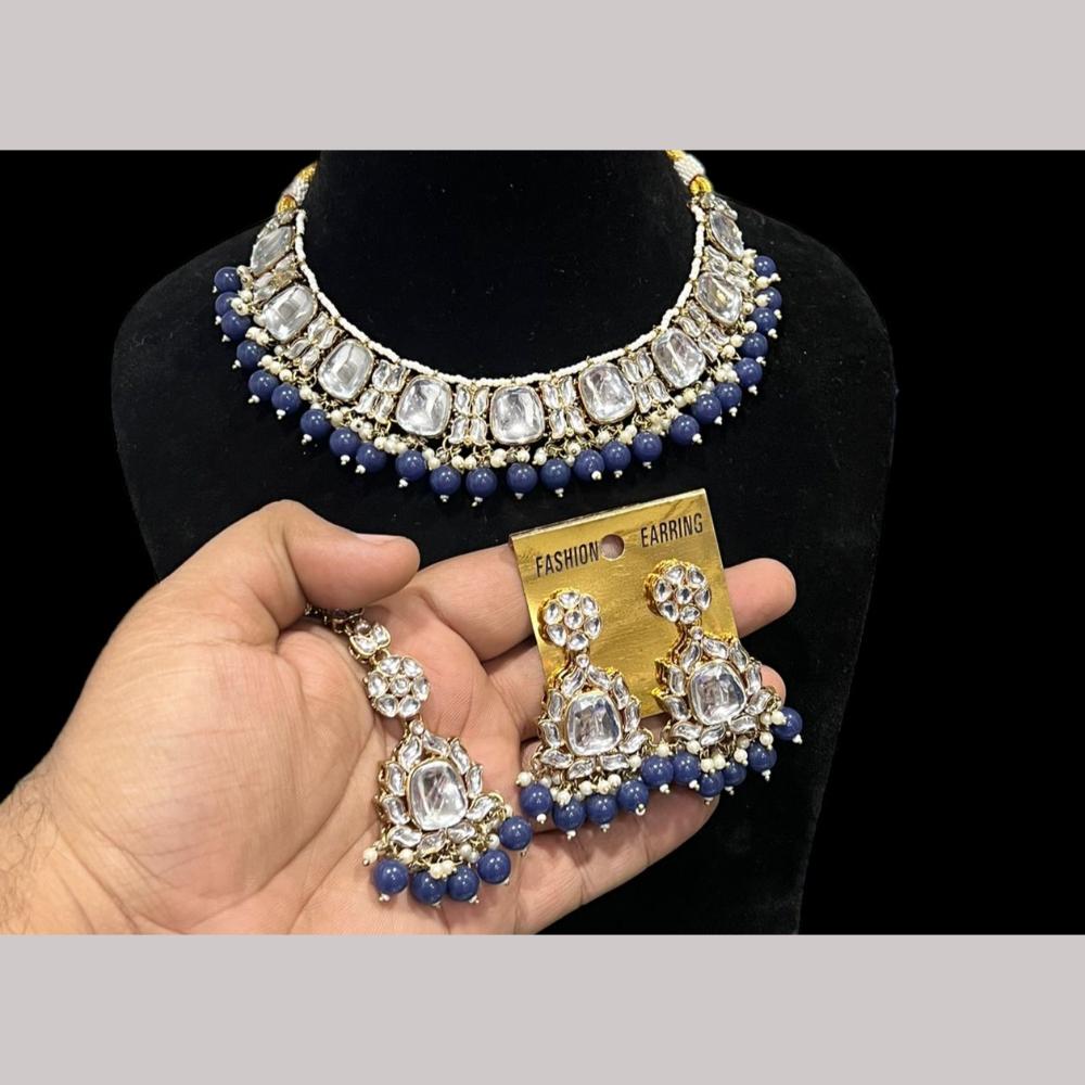 Hira Collection Gold Plated Kundan Stone And Beads Necklace Set