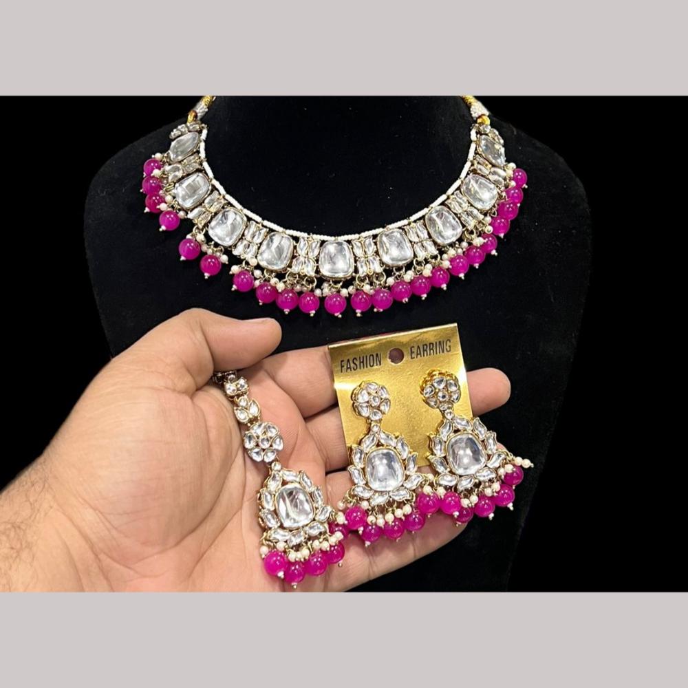 Hira Collection Gold Plated Kundan Stone And Beads Necklace Set