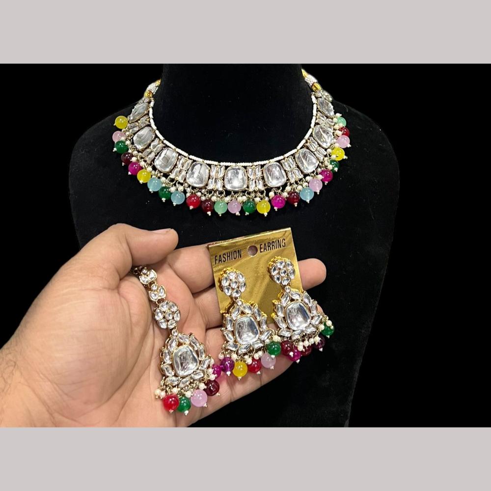 Hira Collection Gold Plated Kundan Stone And Beads Necklace Set