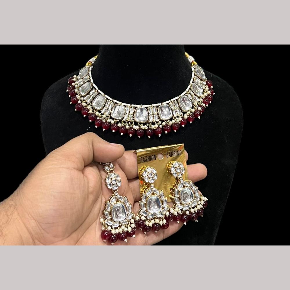 Hira Collection Gold Plated Kundan Stone And Beads Necklace Set