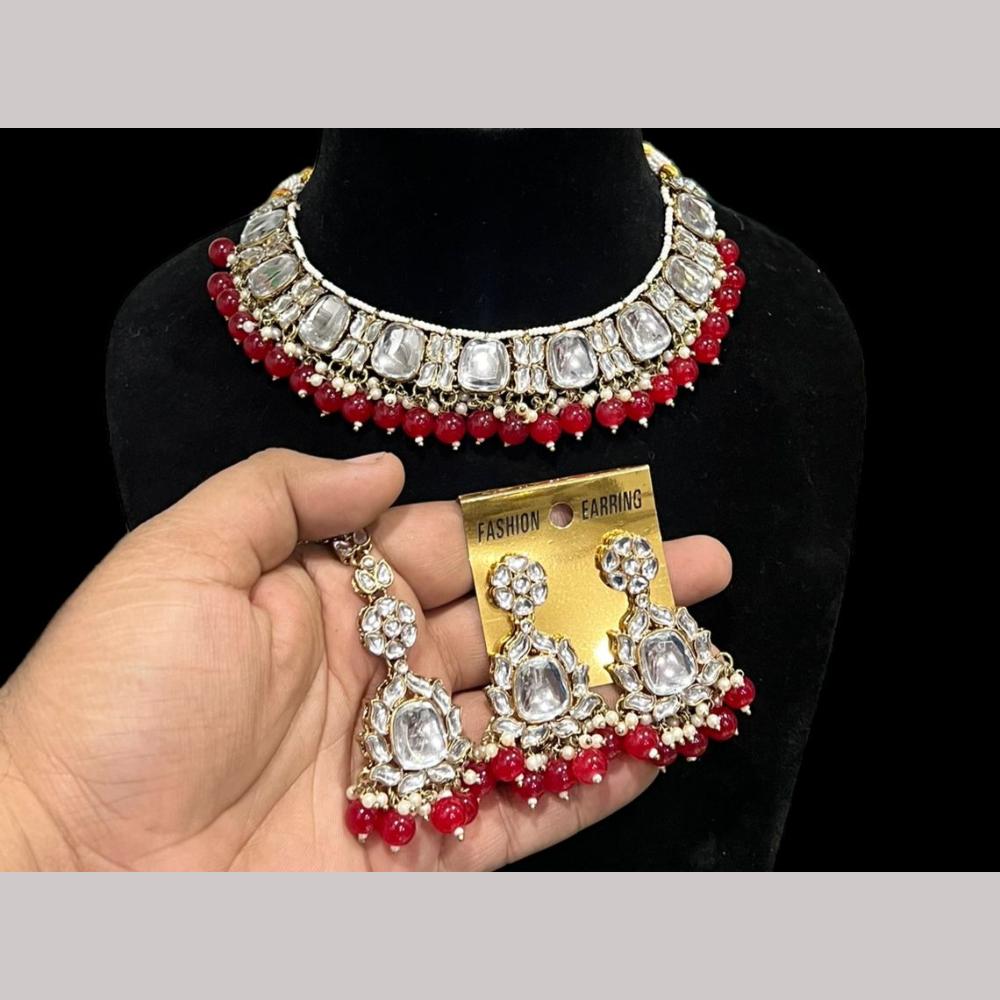 Hira Collection Gold Plated Kundan Stone And Beads Necklace Set
